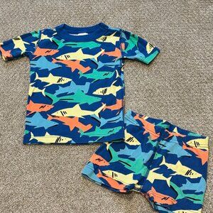 Kids Hanna Anderson Colorful Sharks Print, Short PJ Set, 100% Cotton, Short Slee
